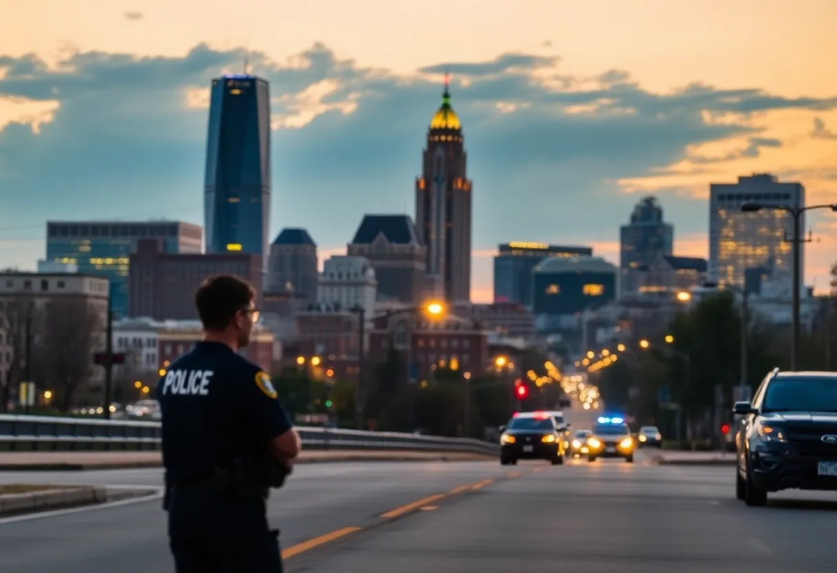 Charlotte cityscape depicting safety and community efforts against crime