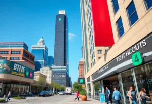 Cityscape of Charlotte, NC showing retail and financial growth