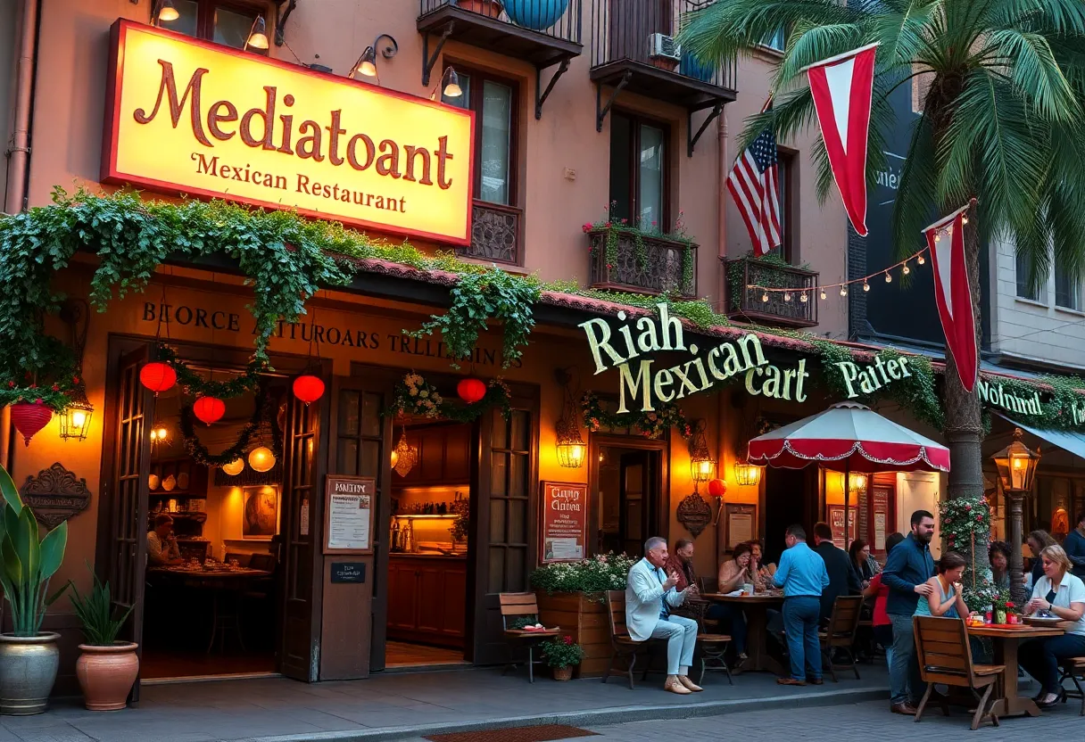 Exterior of Hacienda Mexican Restaurant with vibrant decor