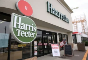 Harris Teeter store with closed sign, reflecting local changes.
