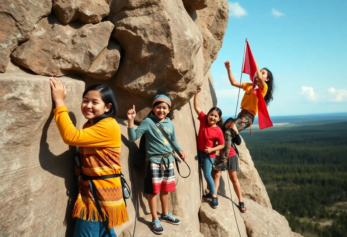 Indigenous students participate in rock climbing event