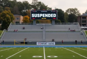 A deserted football field at Lincoln University illustrating the suspension of the football program.