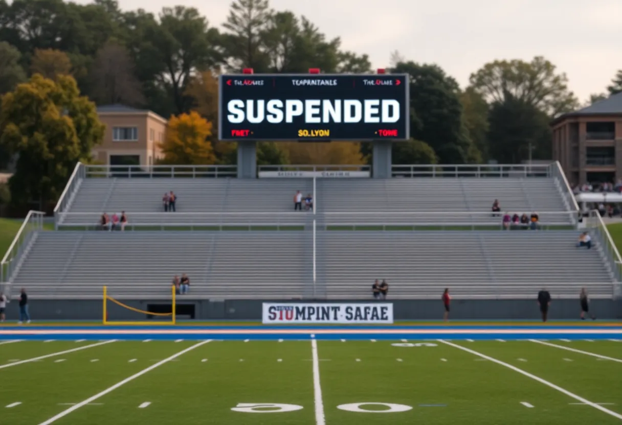 A deserted football field at Lincoln University illustrating the suspension of the football program.