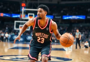 Logan Duncomb playing basketball during a game