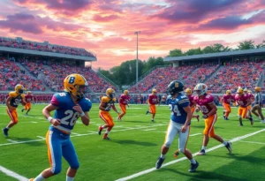 High school football athletes in action during the Navy All-American Bowl