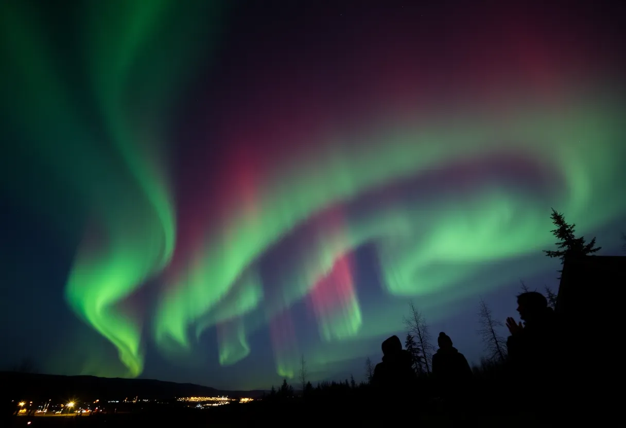 A breathtaking view of the northern lights illuminating the night sky in Rock Hill, South Carolina.