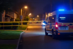 Police investigation scene with van and tape