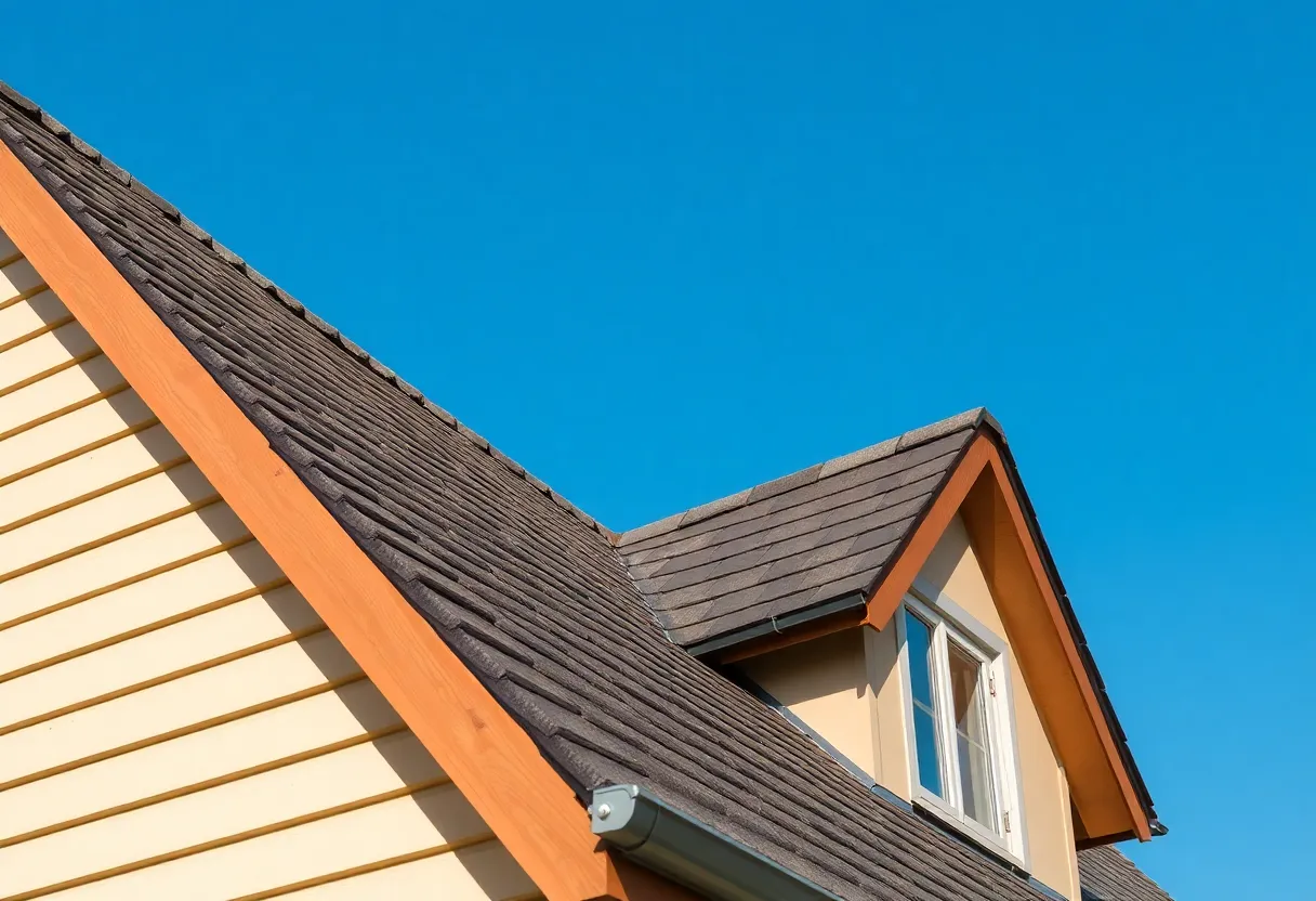 A house with a reinforced roof, highlighting various roofing materials.