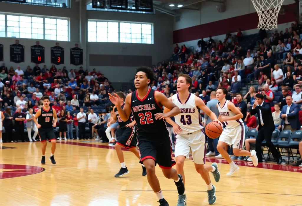 Players in action during a high school basketball game in Rock Hill, South Carolina.