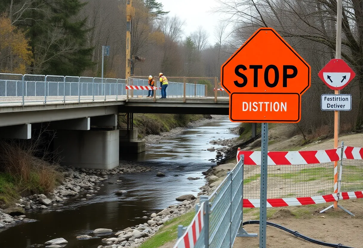 Construction site of E Robertson Road bridge repairs