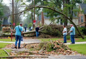 Residents of Rock Hill collaborating for storm recovery after severe weather.