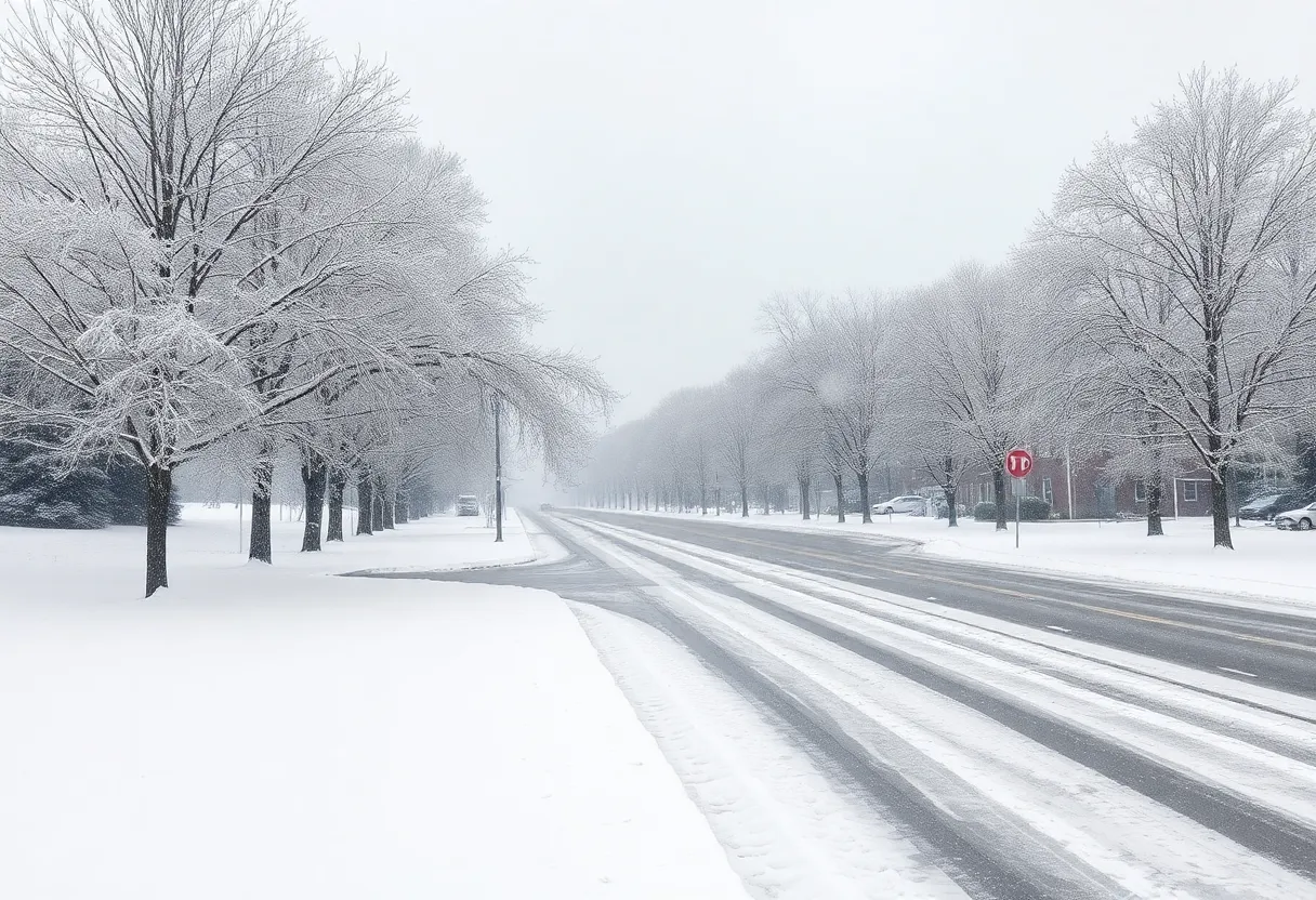 Snow and ice in Rock Hill, SC during winter storm