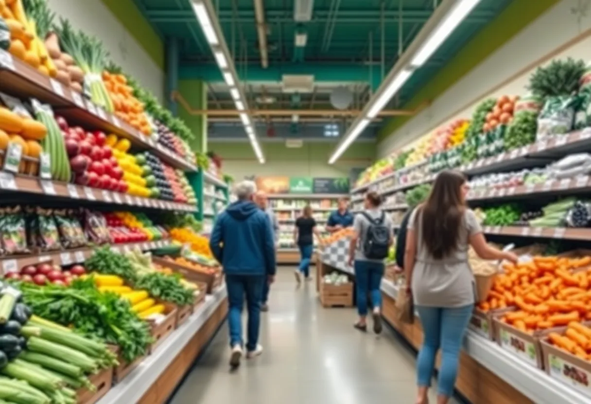 Bright and colorful interior of Sprouts Farmers Market showcasing organic produce.