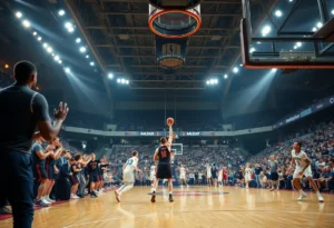 Winthrop Eagles playing against Charleston Southern Buccaneers in a competitive basketball game.