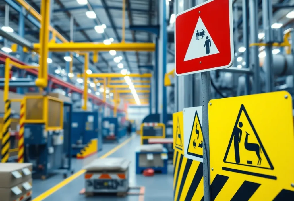 Safety signs and equipment in a manufacturing facility
