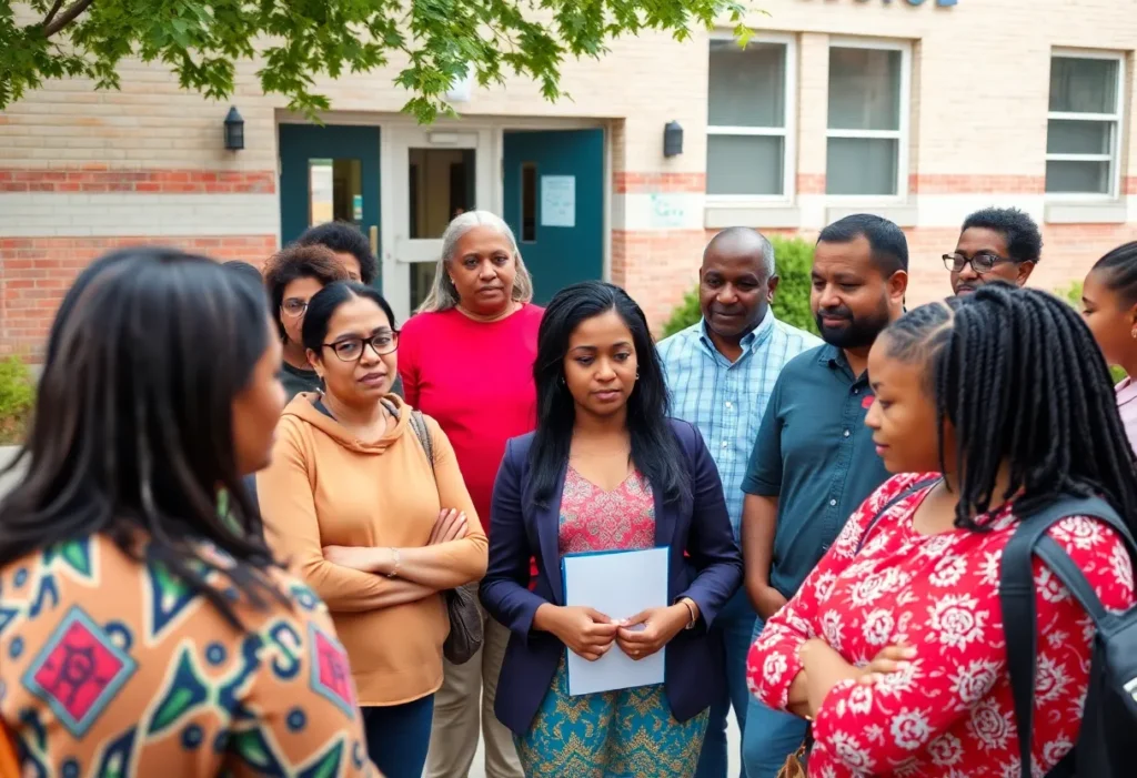 Parents discussing education issues related to the school transfer plan in York County