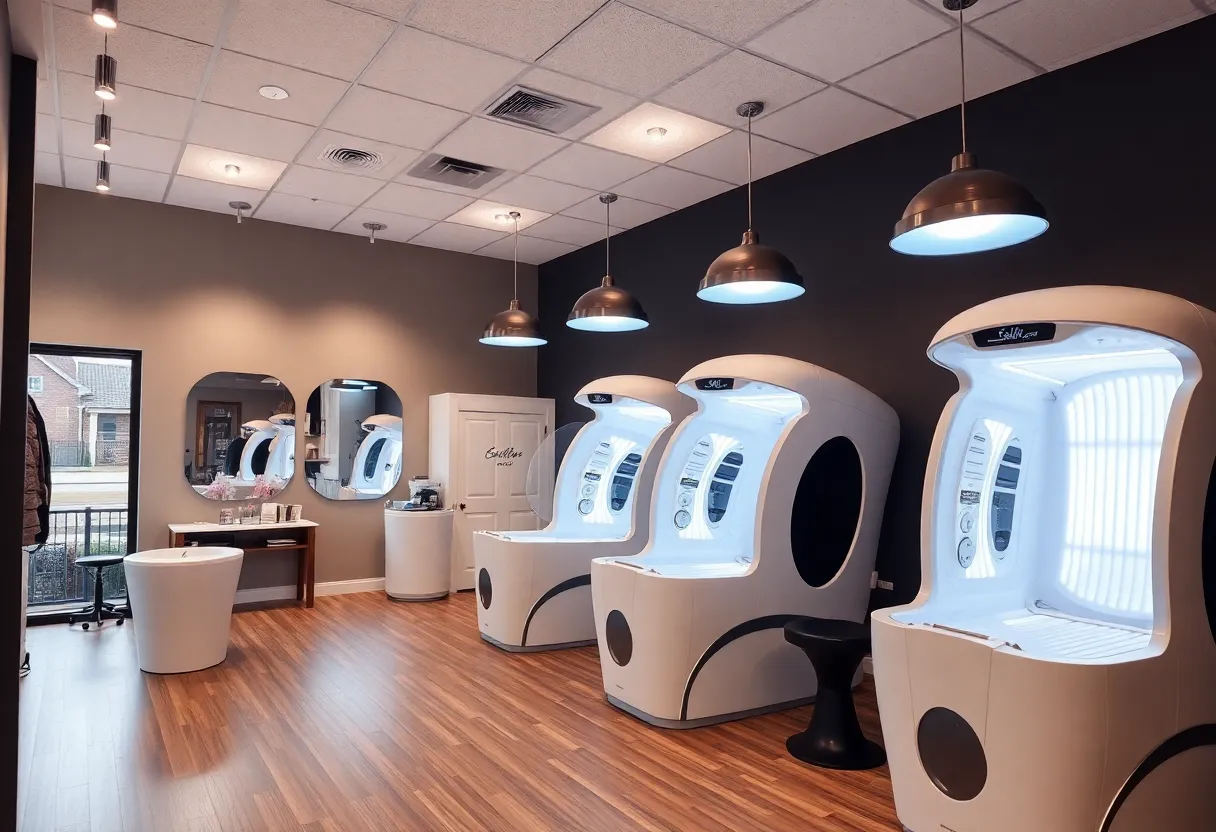 Interior view of goGLOW sunless tanning studio in Chesterfield