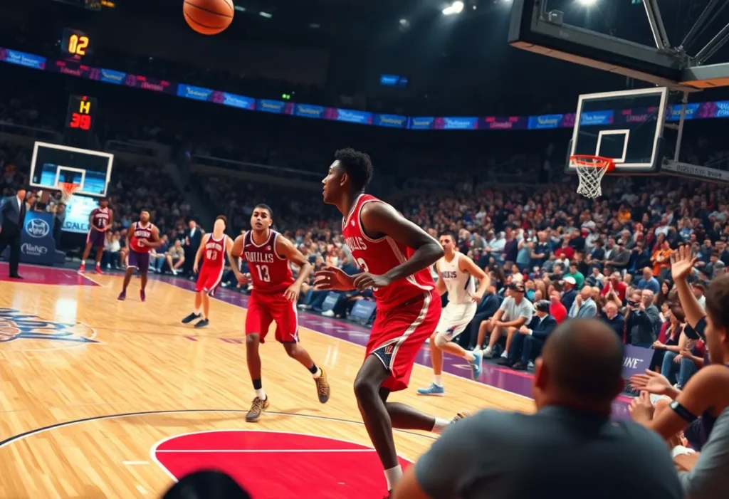 High Point University women's basketball players in action during the game against Winthrop University.