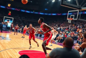 High Point University women's basketball players in action during the game against Winthrop University.