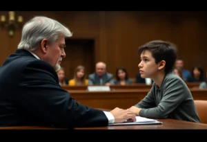 Courtroom scene during a youth manslaughter case