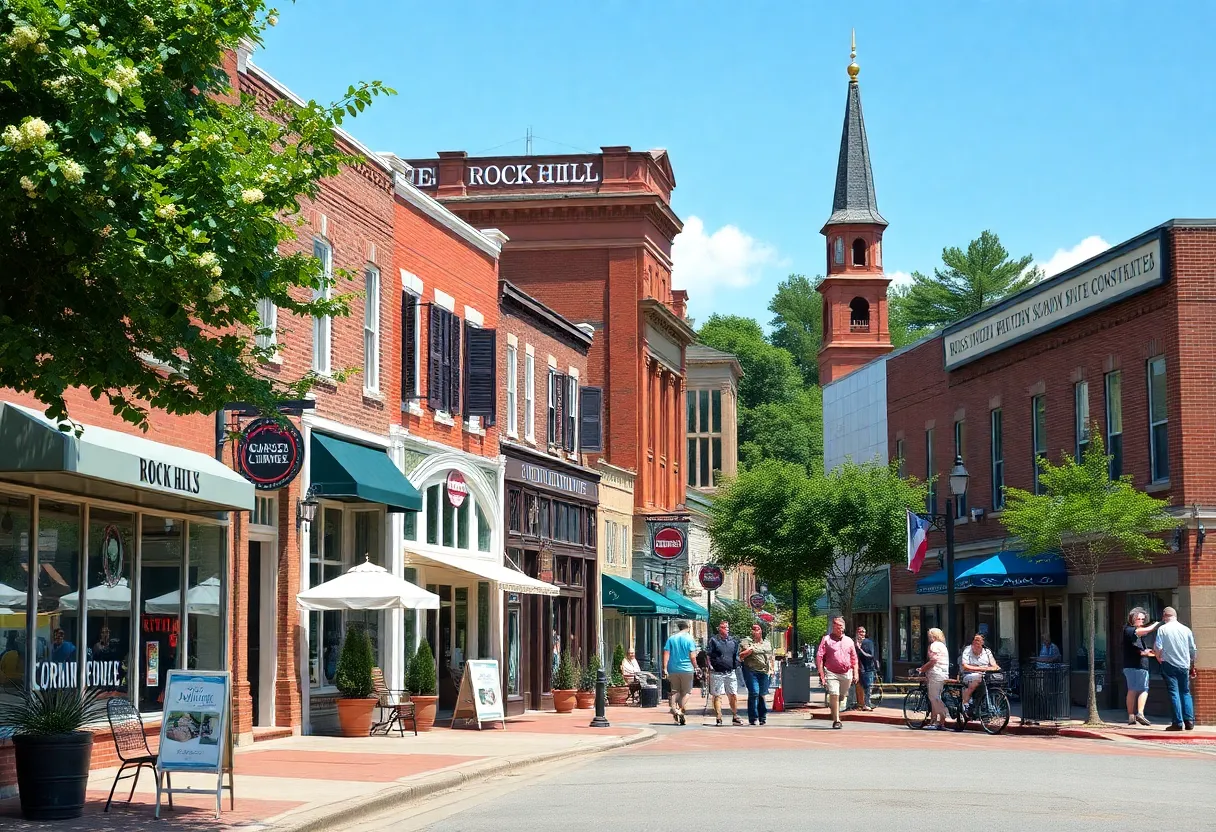 Street scene in Rock Hill SC highlighting local businesses and community engagement.