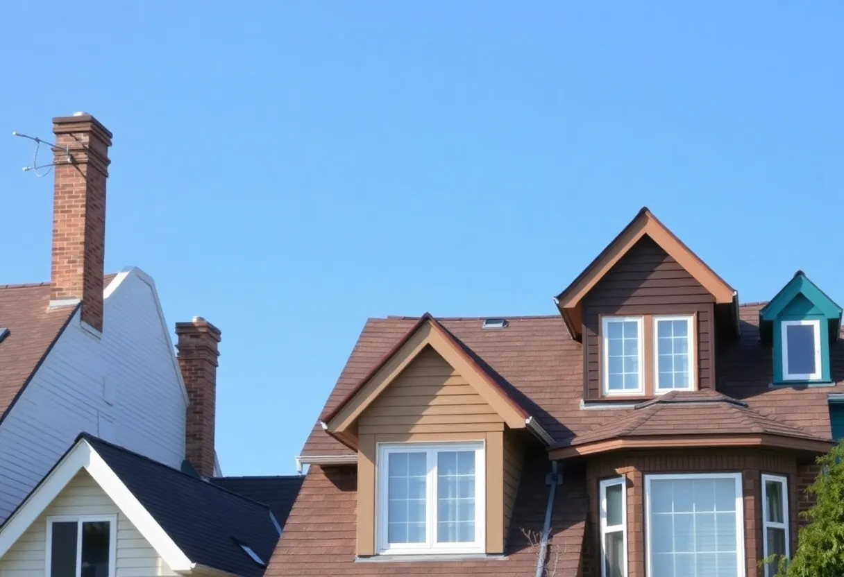 Different types of roof shapes on a house
