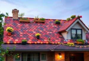 An inviting home with transformed roof accents, including planters and stylish lighting.