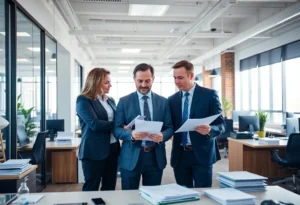 Business professionals in Rock Hill collaborating over tax documents