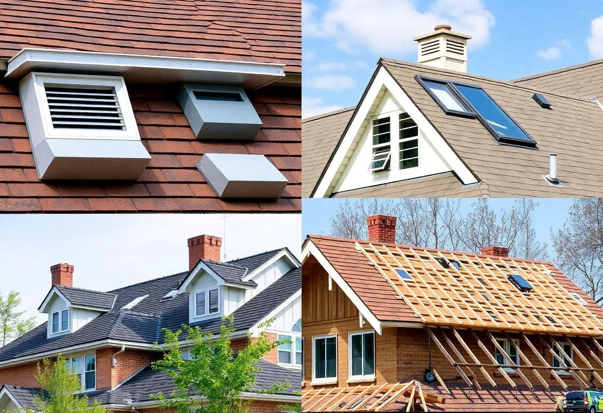 Different types of roof ventilation including soffit, ridge, and gable vents.
