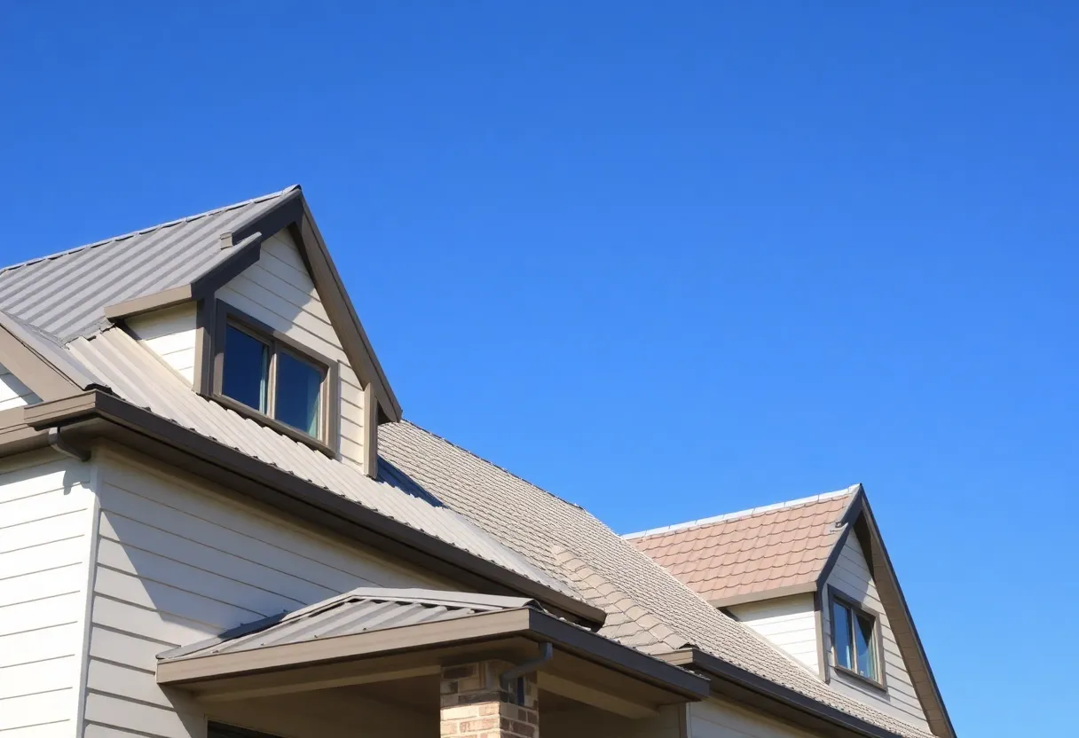 A variety of modern roofing styles on a residential home
