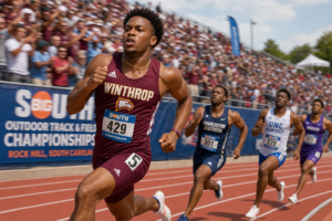 Winthrop Eagles sprinter leading 400m race at Big South Outdoor Championship