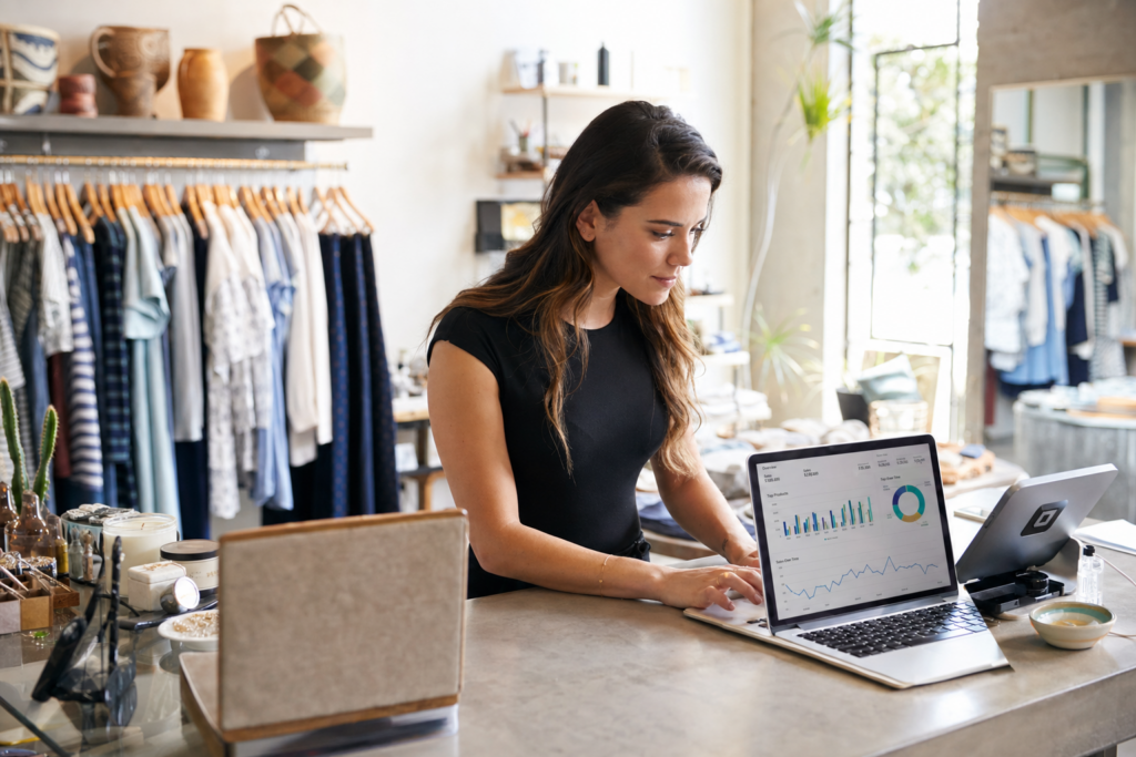Rock Hill small business owner using digital tools at laptop