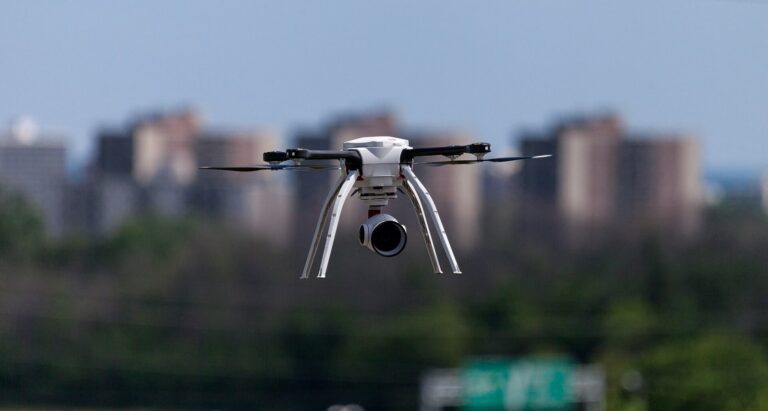 Drone quadcopter in the air